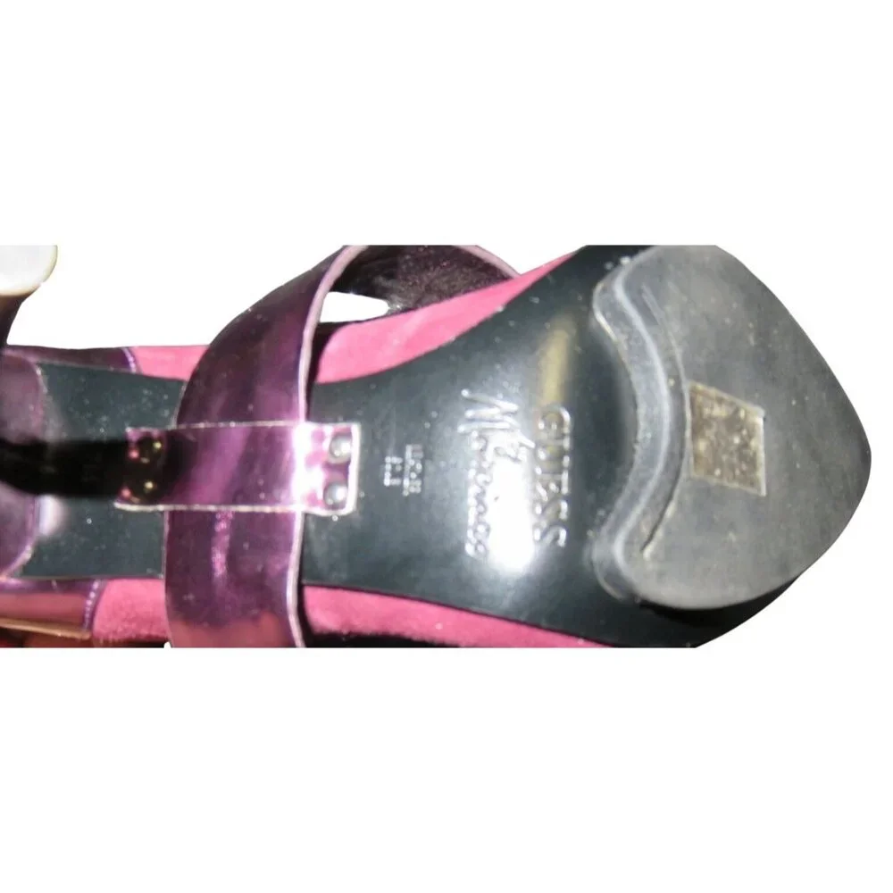 Guess by Marciano Pink & Purple Metallic Patent Italian Leather Strappy Heels 7